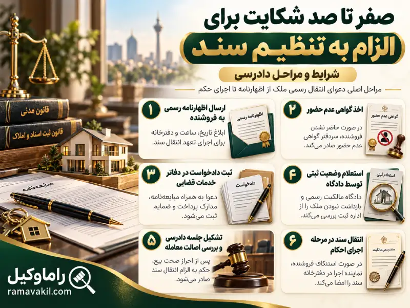 بهترین وکیل الزام به تنظیم سند در مشهد – انتقال رسمی (۱۴۰۵) شکایت برای الزام به تنظیم سند
