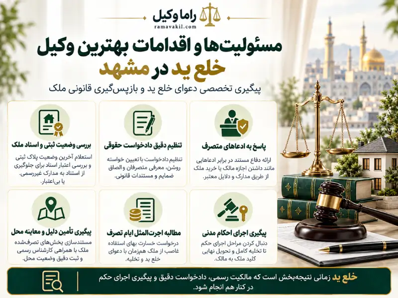 بهترین وکیل خلع ید در مشهد - رفع تصرف ملکی (۱۴۰۵) مسئولیت های وکیل خلع ید
