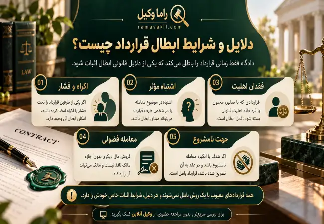 بهترین وکیل ابطال قرارداد در مشهد – فسخ و بطلان (۱۴۰۵) دلایل و شرایط ابطال قرارداد
